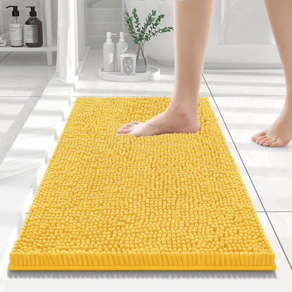 Picture of Smiry Luxury Chenille Bathroom Rugs 24x16, Extra Soft and Absorbent Shaggy Bath Mat, Machine Washable, Non-Slip Plush Carpet Runner for Tub, Shower, and Floor, Home Decor Accessories, Yellow