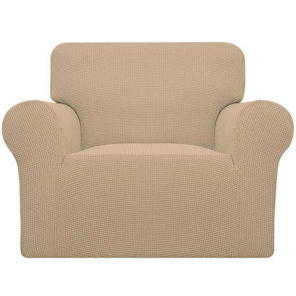 Picture of Easy-Going Stretch Chair Sofa Slipcover 1-Piece Couch Sofa Cover Furniture Protector Soft with Elastic Bottom for Kids, Pet. Spandex Jacquard Fabric Small Checks (Chair, Sand)