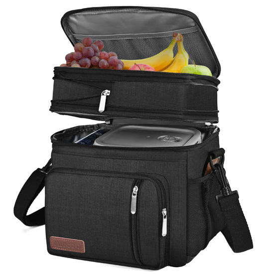 Picture of MIYCOO Lunch Bag & Lunch Box for Men Women Double Deck - Leakproof Insulated Soft Large Adult Lunch Cooler Bag for Work (Black,15L)