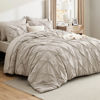 Picture of Bedsure Full Comforter Set Beige - Bed in a Bag Full Size 7 Pieces, GentleSoft™ Pintuck Bed Set Gift for Family, Pinch Pleat Beige Comforter with Sheets, Pillowcases & Shams
