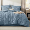 Picture of Bedsure King Size Comforter Set Mineral Blue - Bed in a Bag King Size 7 Pieces, GentleSoft™ Pintuck Bed Set Gift for Family, Pinch Pleat Mineral Blue Comforter with Sheets, Pillowcases & Shams