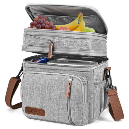 Picture of MIYCOO Lunch Bag for Women Men Double Deck Lunch Box - Leakproof Insulated Soft Large Adult Lunch Cooler Bag for Work, (Grey,15L)