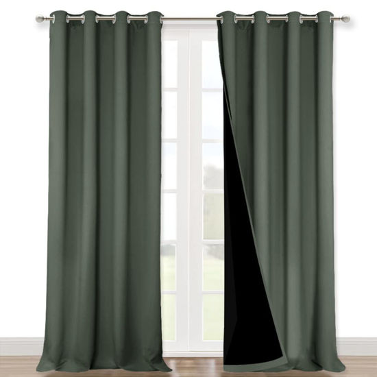 Picture of NICETOWN 100% Blackout Curtains 120" Long, Pair of Energy Smart & Noise Blocking Out Drapes for Baby Room Window, Thermal Insulated Guest Room Lined Window Dressing(Dark Mallard, 52" Wide)