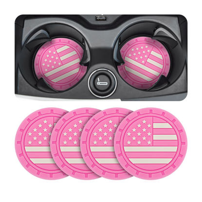 Picture of AUCELI 4 Pack Car Cup Holder Coasters, American Flag US Flag Insert Car Cup Coaster, 2.75 Inch Anti Slip Shockproof Embedded Drink Mat, Universal Vehicle Interior Decor Accessories