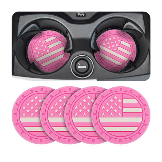 Picture of AUCELI 4 Pack Car Cup Holder Coasters, American Flag US Flag Insert Car Cup Coaster, 2.75 Inch Anti Slip Shockproof Embedded Drink Mat, Universal Vehicle Interior Decor Accessories