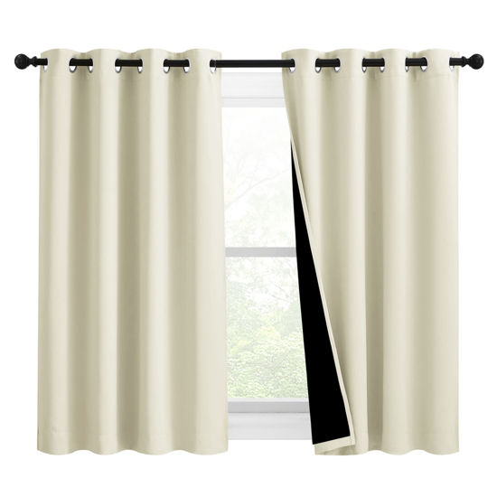 Picture of NICETOWN Warm Curtains for Winter, Bedroom Full Blackout Curtain Panels, Great Job for Blocking Light, Complete Blackout Draperies with Black Liner for Night Shift (Beige, Set of 2, 46 by 54-inch)