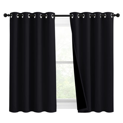 Picture of NICETOWN Extra Long Truly Blackout Drapes for Hall and Villa, 46-inch Width Each Panel, 45-inch Length, Black, 2 Pieces, 100% Blackout Window Curtain Panels with Black Lined for Night Shift Worker