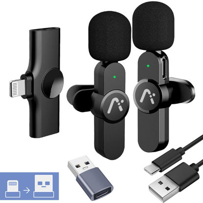 Picture of Aisizon Wireless Lavalier Microphone for iPhone15, Wireless Clip Mic, Wireless Clip on Microphone A3d, for iPhone, iPad, Computer, Zoom Meeting, Video Recording, tiktok