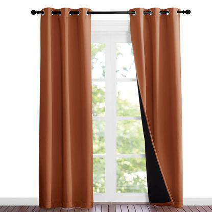 Picture of NICETOWN Burnt Orange Blackout Curtains 84 inches Long, Full Light Blocking Drapes with Black Liner for Nursery, Noise Reducing Thermal Insulated Draperies for Doorway (2 Pieces, 37" Wide Each Panel)