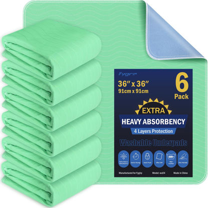 Picture of 6 Pack 36” x 36” Extra Heavy Absorbency Washable Underpads, Waterproof Quick Drying Nursing Pads Incontinence Bed Pads, Reusable Washable Pee Pads for Dogs, Diaper Changing & Adults