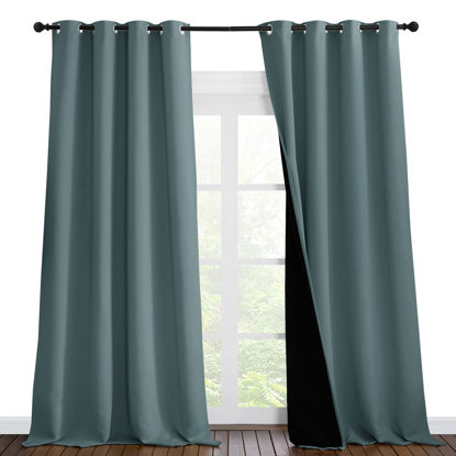 Picture of NICETOWN Full Shading Curtains for Windows, Super Heavy-Duty Black Lined Blackout Curtains for Bedroom, Privacy Assured Window Treatment (Greyish Blue, Pack of 2, 55 inches W x 102 inches L)