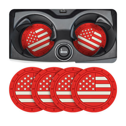 Picture of AUCELI 4 Pack Car Cup Holder Coasters, American Flag US Flag Insert Car Cup Coaster, 2.75 Inch Anti Slip Shockproof Embedded Drink Mat, Universal Vehicle Interior Decor Accessories