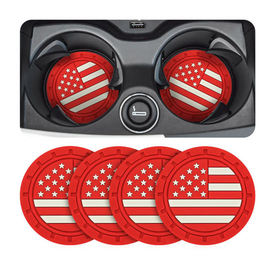 Picture of AUCELI 4 Pack Car Cup Holder Coasters, American Flag US Flag Insert Car Cup Coaster, 2.75 Inch Anti Slip Shockproof Embedded Drink Mat, Universal Vehicle Interior Decor Accessories