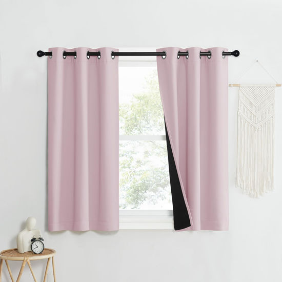 Picture of NICETOWN 100% Blackout Window Curtain Panels, Heat and Cold Blocking Drapes with Black Liner for Nursery, 50" Thermal Insulated Draperies (Lavender Pink, 2 Pieces, 37" Wide Each Panel)