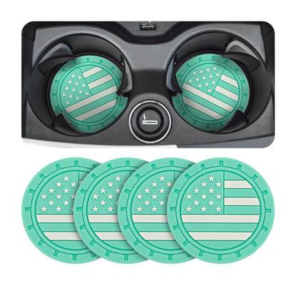 Picture of AUCELI 4 Pack Car Cup Holder Coasters, American Flag US Flag Insert Car Cup Coaster, 2.75 Inch Anti Slip Shockproof Embedded Drink Mat, Universal Vehicle Interior Decor Accessories