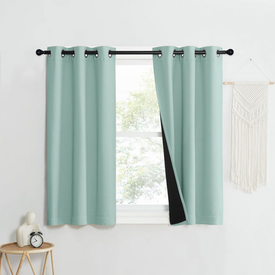 Picture of NICETOWN Aqua Blue 100% Blackout Curtain Set, Thermal Insulated & Energy Efficiency Window Draperies for Guest Room, Full Shading Panels for Shift Worker and Light Sleepers, 37W x 50L, 2 PCs