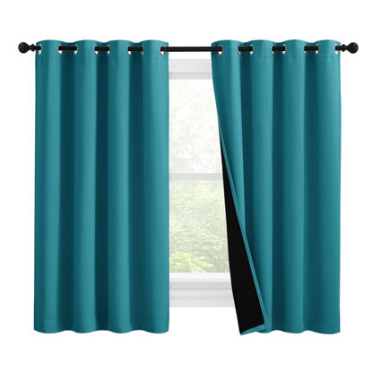 Picture of NICETOWN 100% Blackout Curtains 57 inches Long, Double-Deck Completely Blackout Window Treatment Thermal Insulated Lined Drapes for Small Window (Peacock Teal, 1 Pair, 55 inches Width Each Panel)