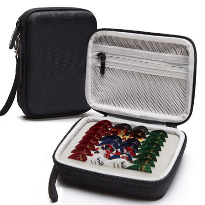 Picture of COOZOOM Guitar Pick Holder Case Compatible for Fender, ChromaCast, D'Addario, JIM DUNLOP, Bolopick, UNLP MUSICAL INSTRUMENT Guitar Accessories, All Size Picks Storage Pouch Box-Bag Black