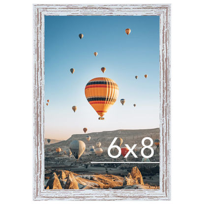 Picture of JCJMY 6x8 Picture Frame Rustic White for Wall Hanging or Tabletop, Wall Mounting Horizontally or Vertically, 6 x 8 Wall Gallery Poster Photo Frame with Shatter Resistant Plexiglass, Rustic White