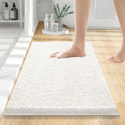 Picture of Smiry Luxury Chenille Bathroom Rugs 24x16, Extra Soft and Absorbent Shaggy Bath Mat, Machine Washable, Non-Slip Plush Carpet Runner for Tub, Shower, and Floor, Home Decor Accessories, Ivory