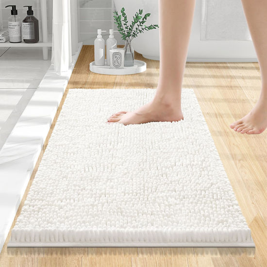 Picture of Smiry Luxury Chenille Bathroom Rugs 24x16, Extra Soft and Absorbent Shaggy Bath Mat, Machine Washable, Non-Slip Plush Carpet Runner for Tub, Shower, and Floor, Home Decor Accessories, Ivory