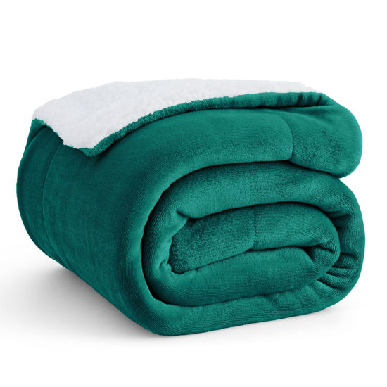 Picture of Bedsure Sherpa Fleece Throw Blanket Twin Size for Couch - Thick and Warm, Soft Fuzzy Plush Twin Blanket for Winter, Forest Green, 60x80 Inches