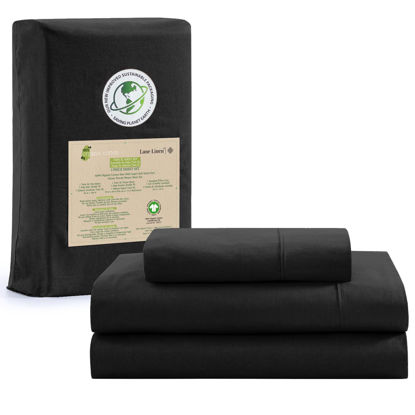 Picture of LANE LINEN 100% Organic Cotton Twin Bed Sheet Set, 3 Pc Twin Size Sheets Set, Soft & Breathable Twin Sheet Set Boys, Hotel Style Bedding Sheets & Pillowcases, 15" Deep Twin Fitted Sheet - Black