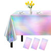 Picture of 3 Pack Iridescent Tablecloth, 54" x 108" Birthday Party Table Cloths Iridescence Plastic Disposable Table Covers Iridescent Party Decorations, Birthday Decor Tablecloth for Buffet Table