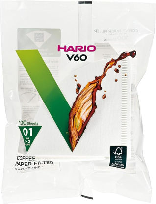 Picture of Hario V60 Paper Coffee Filter, Size 01, White, 100ct