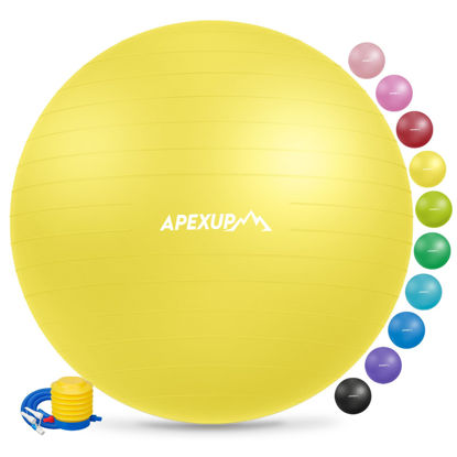Picture of APEXUP Yoga Ball Exercise Ball, Anti Slip Stability Ball Chair, Heavy Duty Large Gym Ball for Fitness, Balance, Core Workout and Physical Therapy (S (15"~18") 45cm, Yellow)