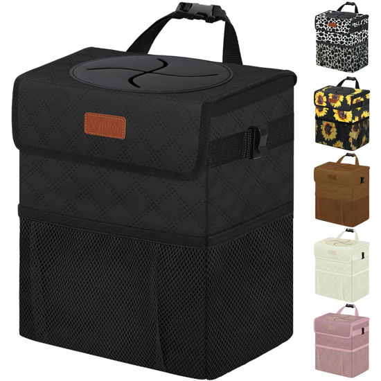 Picture of Vankor Car Trash Can for Car Cute, Car Trash Bag Bin Hanging Waterproof Automotive Car Garbage Cans Leak Proof Vehicle Trash Can Diamond Pattern-Black