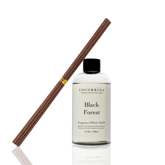 Picture of Cocorrína Refill - Black Forest Scented Reed Diffuser Oil with 8 Sticks, Home Fragrance for Bedroom, Bathroom, Oil Diffuser Home Décor, 6.7 oz. (200 ml)