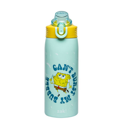 Picture of Zak Designs SpongeBob SquarePants Sage Kids Water Bottle For School or Travel, 19oz Stainless Steel Water Bottle With Straw, Handle, and Leak-Proof, Pop-Up Spout Cover (SpongeBob and Patrick)