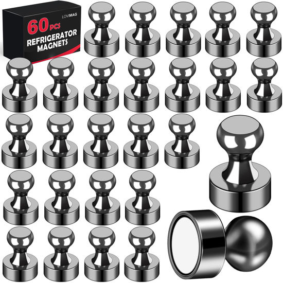 Picture of LOVIMAG 60Pcs Black Fridge Magnets for Whiteboard, Small Refrigerator Magnets Strong Neodymium Magnets, Meatal Push Pin Magnets for Adult, Fridge, Office, Classroom, Locker, Picture