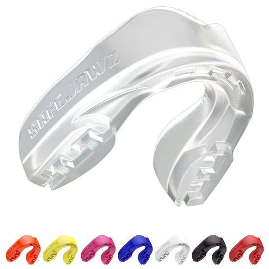 Picture of SAFEJAWZ Sports Mouthguard Slim Fit, Adult and Junior Mouth Guard with Case for Boxing, Basketball, Lacrosse, Football, MMA, Martial Arts, Hockey and All Contact Sports (Junior <11 Years, Clear)