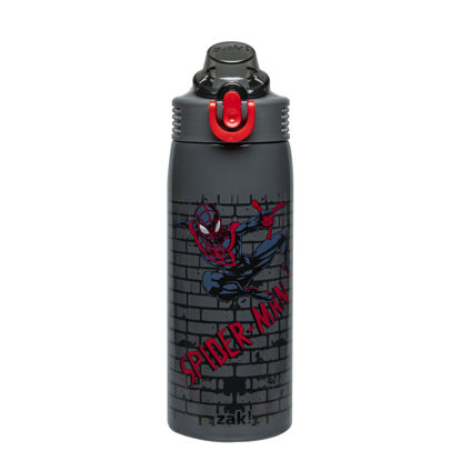 Picture of Zak Designs Marvel Spider-Man Sage Kids Water Bottle For School or Travel, 19oz Stainless Steel Water Bottle With Straw, Handle, and Leak-Proof, Pop-Up Spout Cover (Miles Morales)