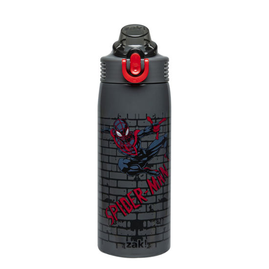 Picture of Zak Designs Marvel Spider-Man Sage Kids Water Bottle For School or Travel, 19oz Stainless Steel Water Bottle With Straw, Handle, and Leak-Proof, Pop-Up Spout Cover (Miles Morales)