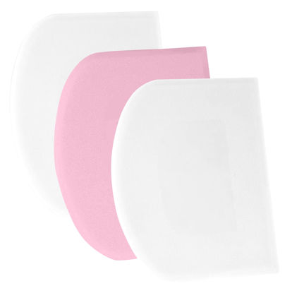 Picture of SURDOCA Dough Scraper Bench Scraper - 3P 5.9x4.3" Plastic Flexible Bowl Scraper, Sharp Edge & Angles Cake Scraper. Non-Slip Bakeware Decorating Tools Sculpting & Modeling Tools - White+Pink+White
