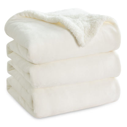 Picture of Bedsure Sherpa Fleece Blankets King Size for Bed - Thick and Warm, Soft Fuzzy Plush King Blanket for Winter, Cream, 108x90 Inches