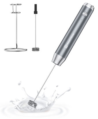 Picture of Maestri House Rechargeable Milk Frother with Stand, Handheld Electric Foam Maker Waterproof Detachable Stainless Steel Whisk Drink Mixer Foamer for Lattes, Cappuccino
