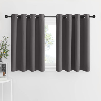 Picture of NICETOWN Blackout Kitchen Window Curtains - Thermal Insulated Blackout Grommet-Top Drapes for Cafe Store/Basement/Bathroom (Grey, 2 Panels, 52W by 36L 1.2 inches Header)