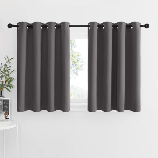 Picture of NICETOWN Blackout Kitchen Window Curtains - Thermal Insulated Blackout Grommet-Top Drapes for Cafe Store/Basement/Bathroom (Grey, 2 Panels, 52W by 36L 1.2 inches Header)