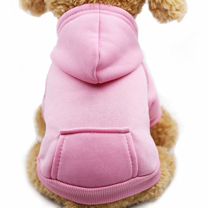 Picture of Jecikelon Winter Dog Hoodie Sweatshirts with Pockets Warm Dog Clothes for Small Dogs Chihuahua Coat Clothing Puppy Cat Custume (Medium, Pink)