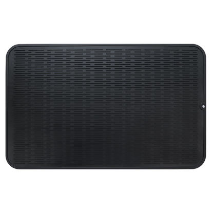 Picture of MicoYang Silicone Dish Drying Mat for Multiple Usage,Easy clean,Eco-friendly,Heat-resistant Silicone Mat for Kitchen Counter or Sink,Refrigerator or Drawer Liner Black XXXL 28 inches x 18 inches