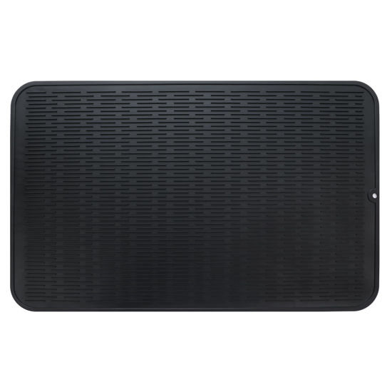 Picture of MicoYang Silicone Dish Drying Mat for Multiple Usage,Easy clean,Eco-friendly,Heat-resistant Silicone Mat for Kitchen Counter or Sink,Refrigerator or Drawer Liner Black XXXL 28 inches x 18 inches