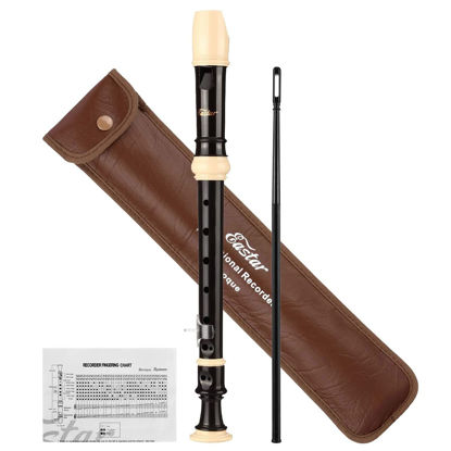 Picture of Eastar Soprano Recorder for Beginners Kids, Baroque style C Key Recorder Instrument ABS Classic 3 Piece with Cleaning Kit, Thumb Rest, Leather Bag, Fingering Chart, Brown, ERS-21BB