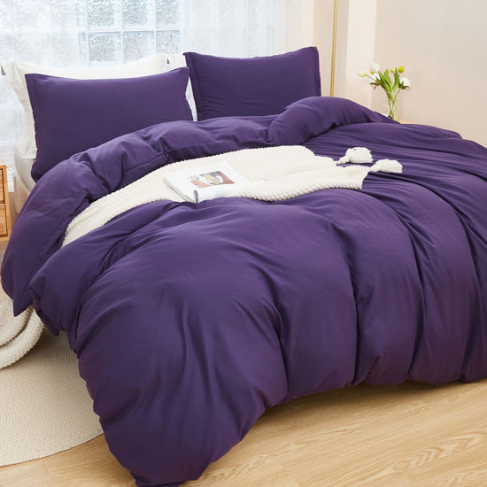 Picture of Litanika Dark Purple Comforter Set Queen Size, 3 Pieces Lightweight Solid Bedding Comforter Set, All Season Fluffy Bed Set (90x90In Comforter & 2 Pillowcases)