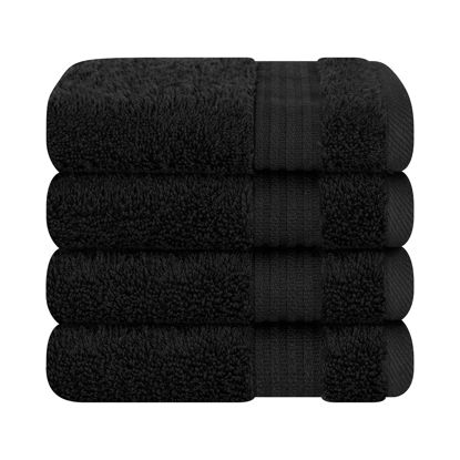Picture of Cotton Paradise 100% Cotton Turkish Washcloths for Bathroom 4 Piece Soft Absorbent Small Hand Face Towels Fluffy Wash Rags for Body, Black Wash Cloths