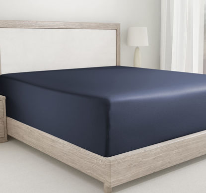 Picture of California King Fitted Sheet Cotton Soft, 100% Cotton, 400 Sateen, No Pop-Off Elastic, Deep Pocket, Durable Fitted Sheet with Head & Foot Tags (California King, Indigo Navy Blue)