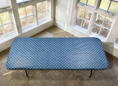 Picture of Covers For The Home Deluxe Elastic Edged Flannel Backed Vinyl Fitted Table Cover - Fashion Diamond (Blue) Pattern - Banquet - 5' x 30"